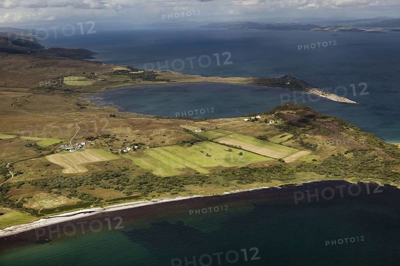 Aerial view of coastline with bay