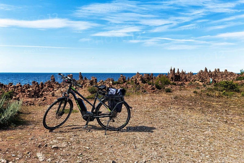 E-bike on rocky coast