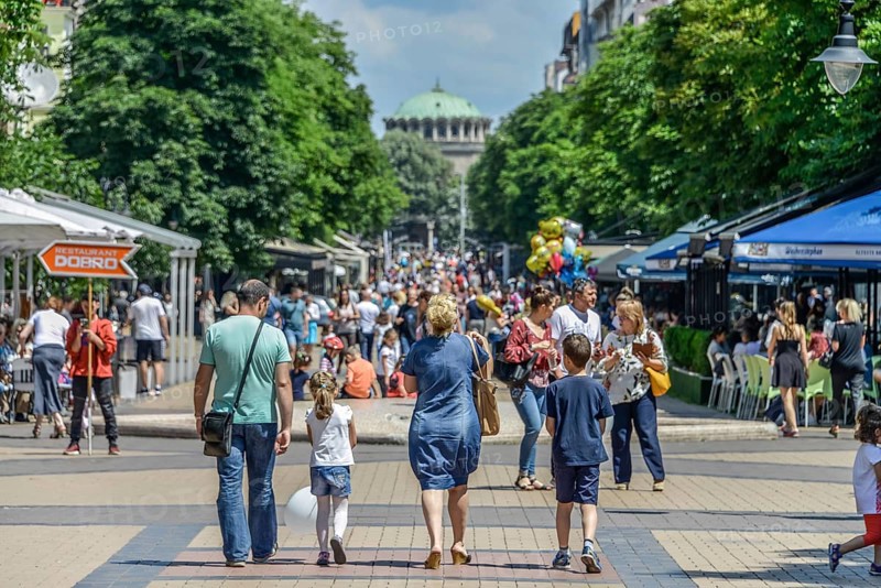 Pedestrian in busy pedestrian zone