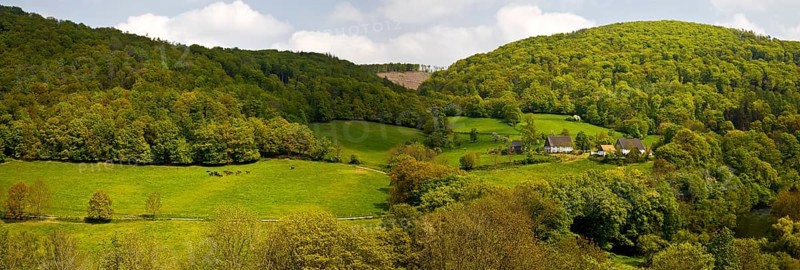 Landscape panorama in Nachrodt with the river Lenne