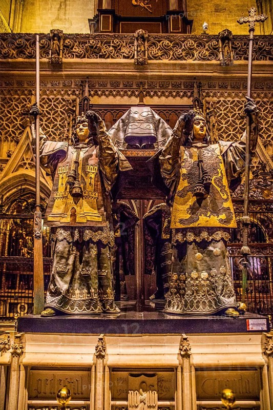 Mausoleum of Christopher Columbus with four pallbearers representing the Spanish kingdoms of Aragon