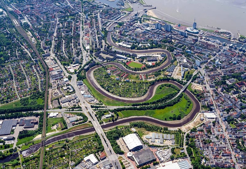 Aerial view of the Geeste estuary Bremerhaven