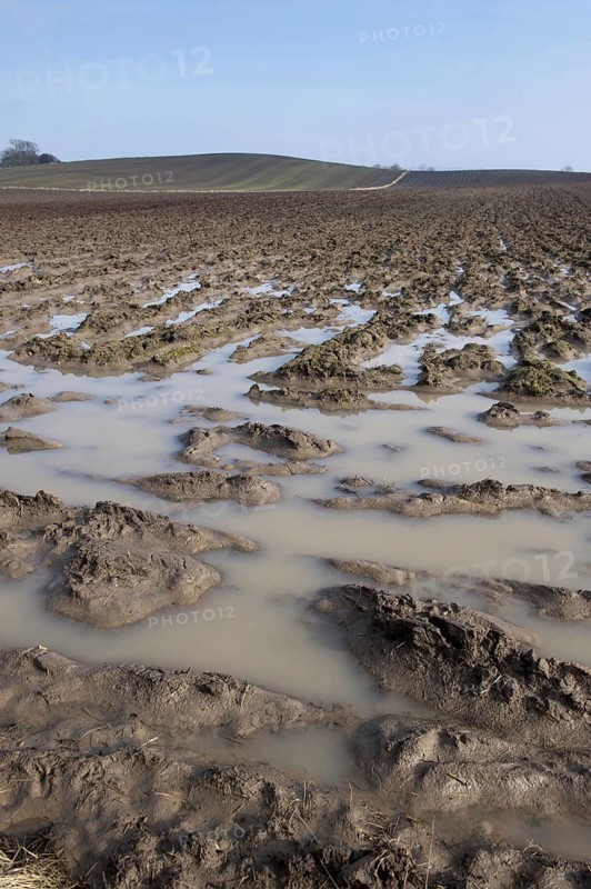 Ploughed farmland with extreme waterlogging