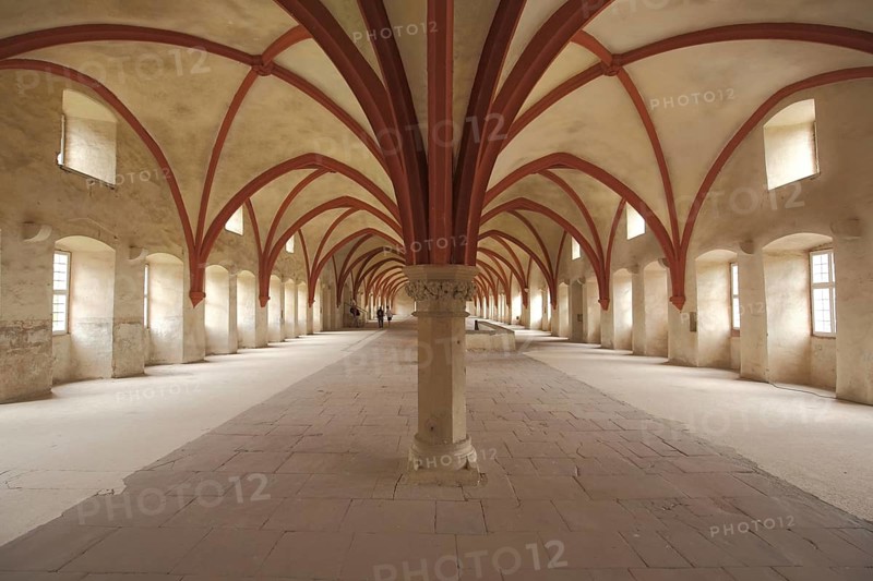 Symmetrical cross vault from the monks' dormitory in the UNESCO Eberbach Monastery in Eltville