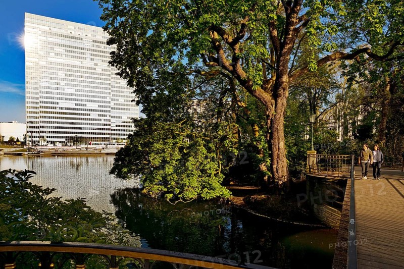 The Dreischeibenhaus and the Noerdliche Duessel in the Hofgarten