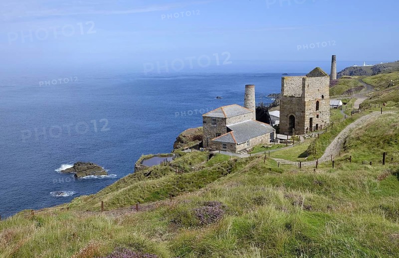 View of coastal tin mine buildings