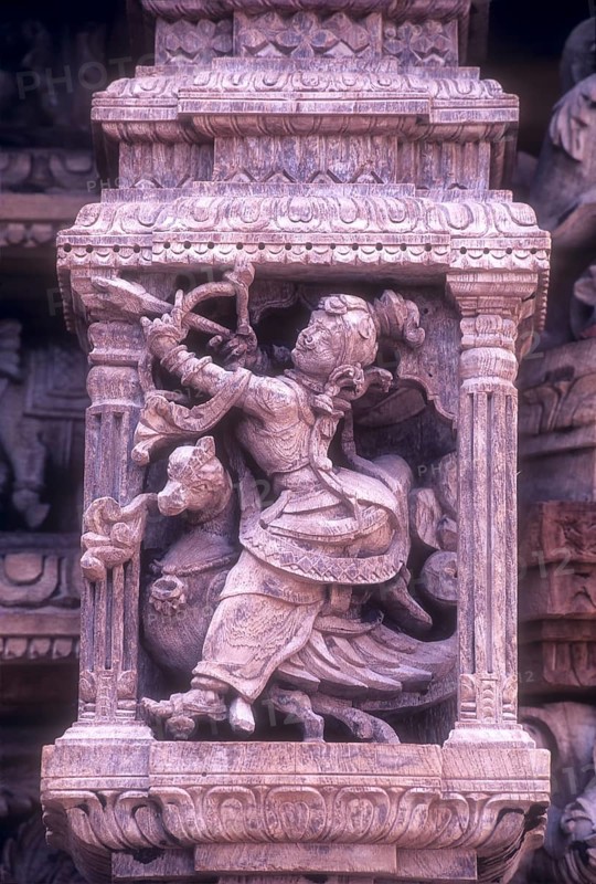 350 years old wooden carvings in a temple chariot in Madurai