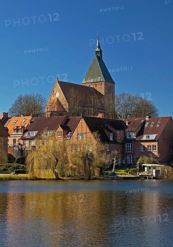 Altstadtansicht mit Sankt Nicolaikirche und Schulsee
