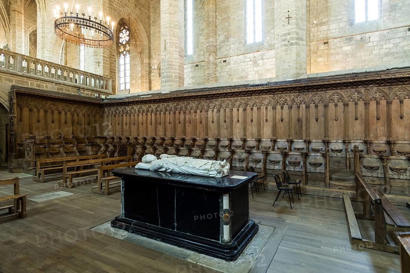 Tomb of Pope Clement VI inside Saint Robert abbey. La Chaise Dieu. Haute Loire department. Auvergne-Rhone-Alpes