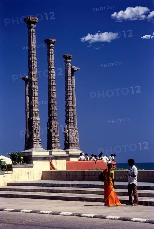 Ornate pillars with sculptures in Pondicherry