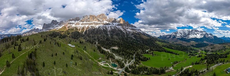 A panoramic view of the Rosengarten Group Mountains