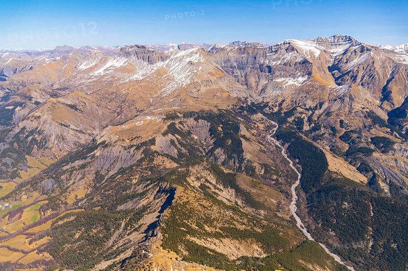 Aerial view of the crash site of Germanwings Flight 9525 in the middle of the picture