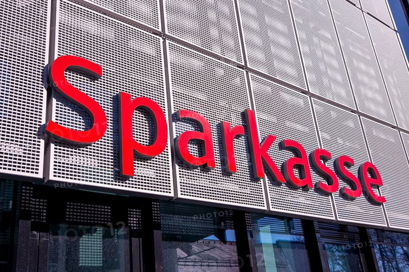 Lettering of a savings bank on a building in Erding