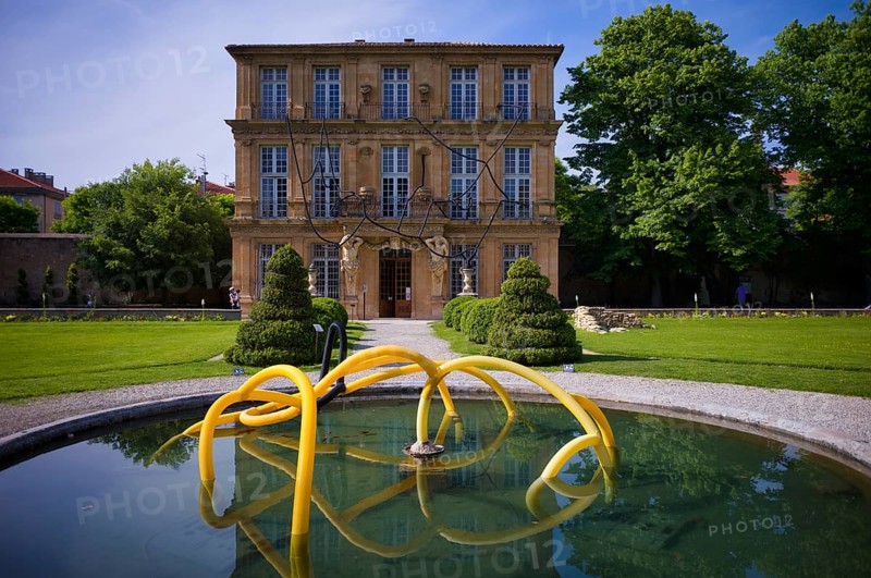 Fountain with art installation in front of Pavillon de Vendome