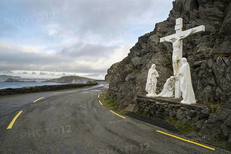 Statue with Jesus on Crucifix with Mary and Saint John
