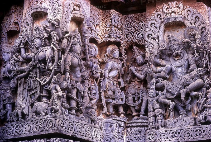 12th century exquisitely worked sculptures in Hoysaleswara temple at Halebid or Halebidu