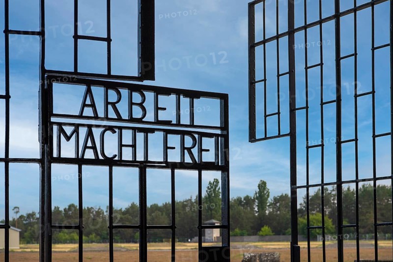 Lettering Arbeit macht frei in the gate of the entrance building to the prisoners' camp
