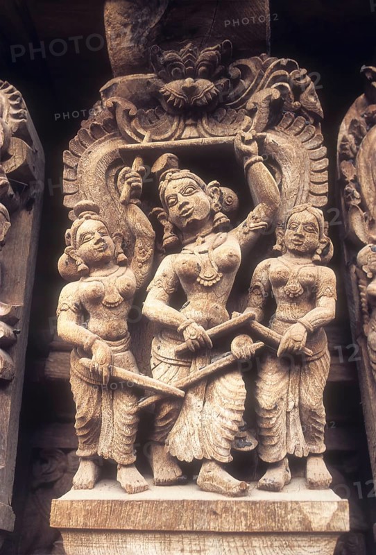 350 years old wooden carvings in a temple chariot in Madurai