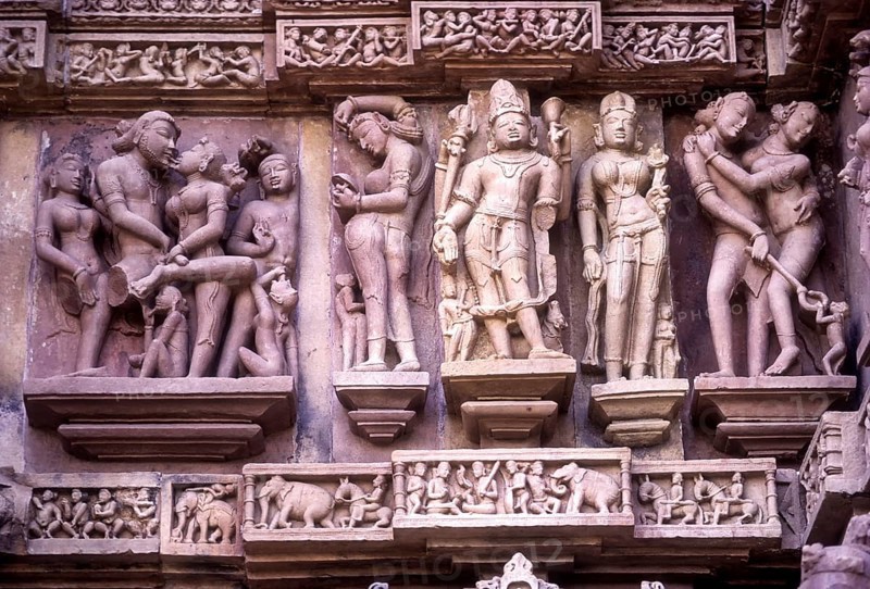 Sculptures on North facade exterior wall of the Lakshmana temple is built by chandella ruler Vasovarman between 930-950 AD