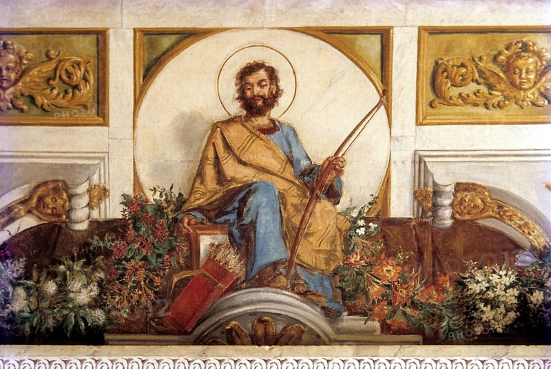 Century old murals adorning the ceiling in St. Aloysis college chapel