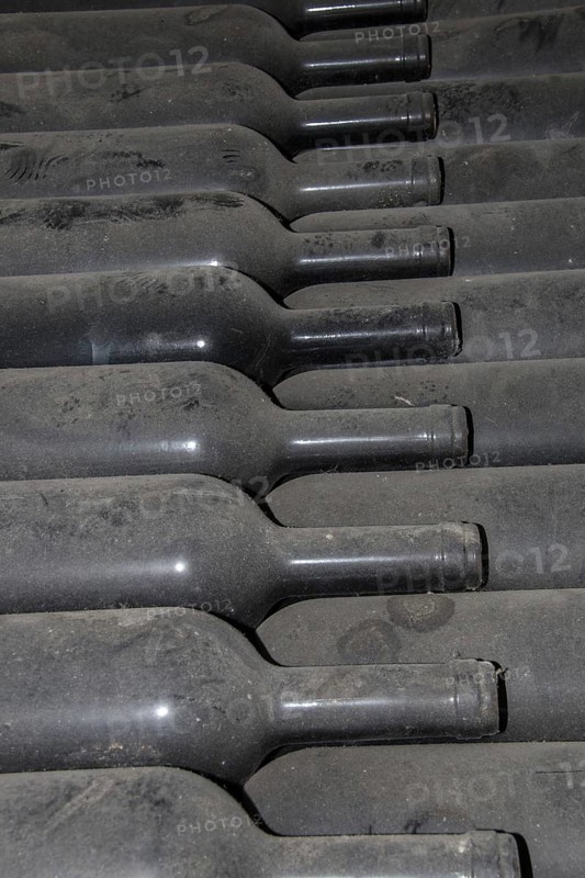 Dust-covered old wine bottles. Guasti Clemente of Nice Northern Italy
