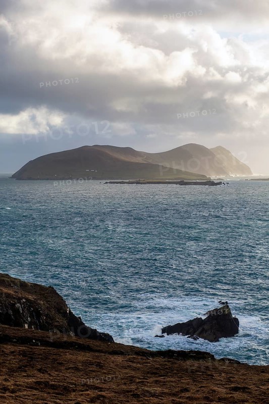 Great Blasket Island on a windy day on Dingle peninsula along the Wild Atlantic Way. Kerry