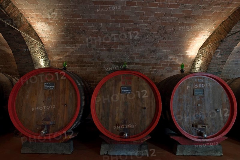 Barrels of Chianti red wine