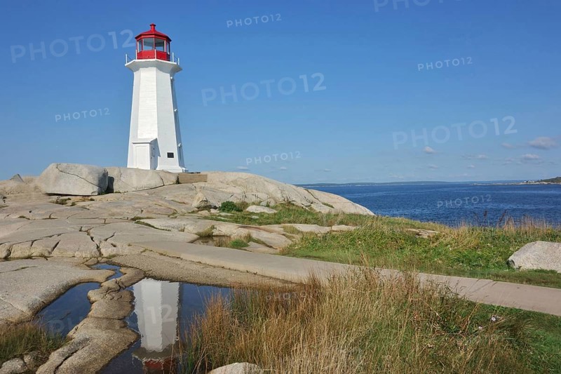 View of granite rock lighthouse