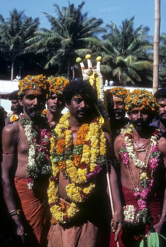 Participants of fire walking festival at Masaniamman temple in Anaimalai