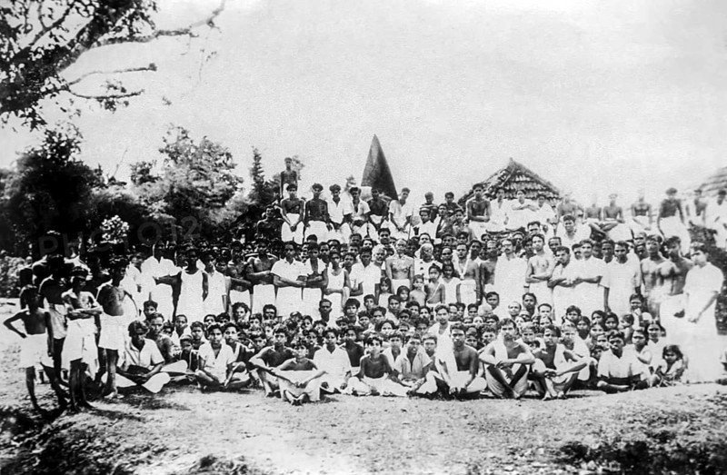 Photography taken in the occassion of the temple entry celebrations of the Thottappally Vishnu temple at Eramalloor near Alappuzha in 1946. The Kerala Chief Minister late K. Karunakaran Virupakshan Namboothiri