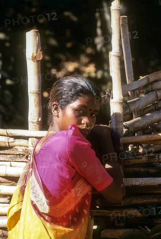 A tribal girl wearing so many nose rings at Sunkarametta in Araku Valley near Visakhapatnam