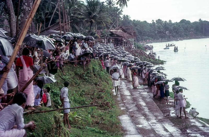 Spectators during raining with Umbrellas in Aranmula Boat race during Onam
