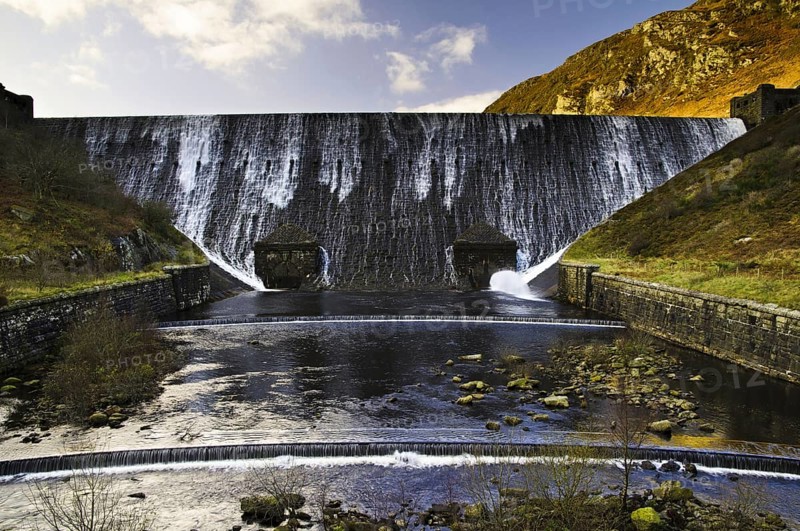 View of dam and reservoir spillway