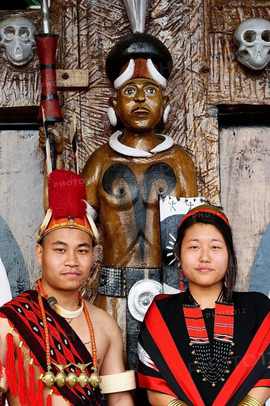 Pair of Naga tribesmen in traditional dress