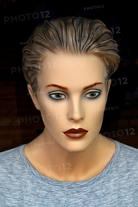 Androgynous head of a fashion doll