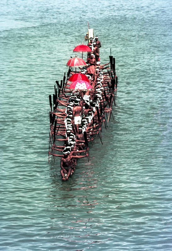 A completely decorated snake Boat