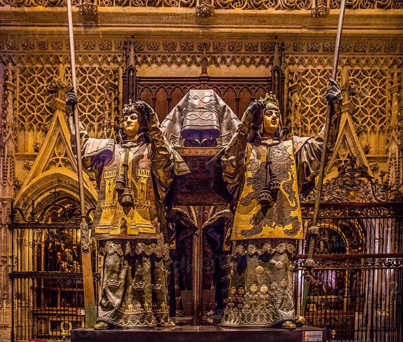 Mausoleum of Christopher Columbus with four pallbearers representing the Spanish kingdoms of Aragon