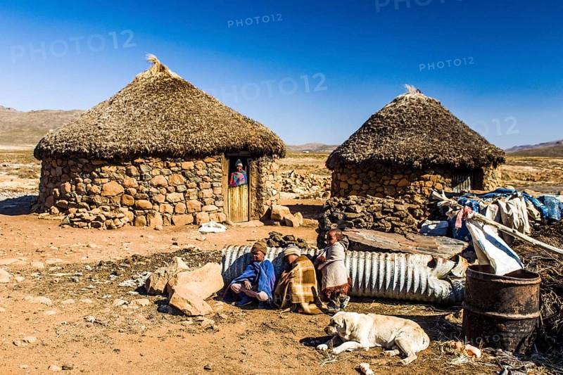 Huts on the high plateau at the Sani Pass