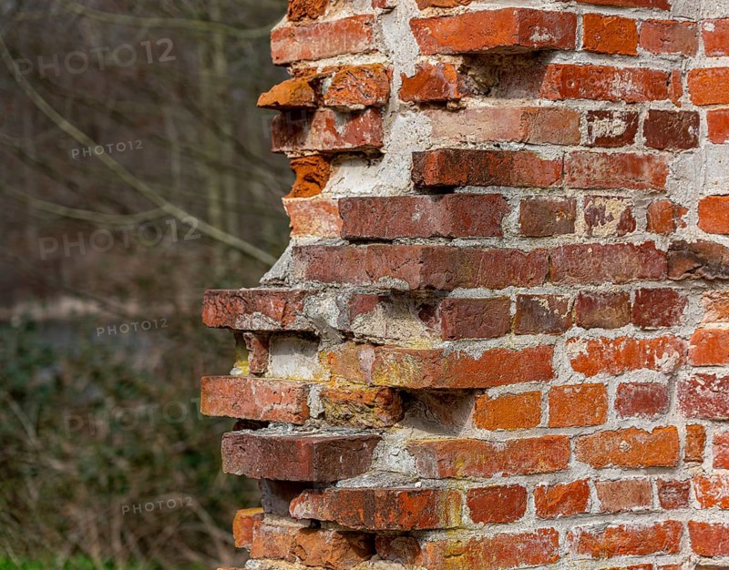 Nahaufnahme einer alten Ziegelsteinmauer im Schlosspark von Putbus