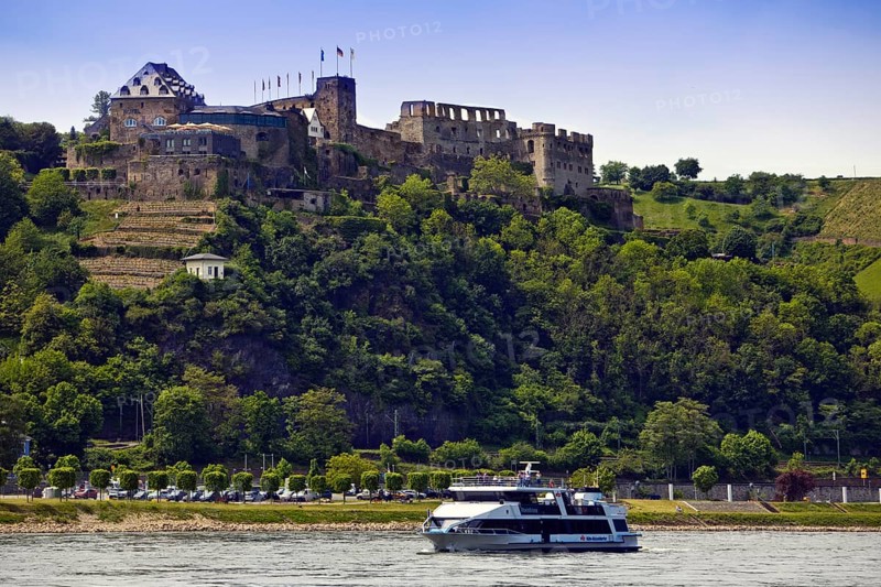 Rheinfels Castle with passenger ship on the Rhine