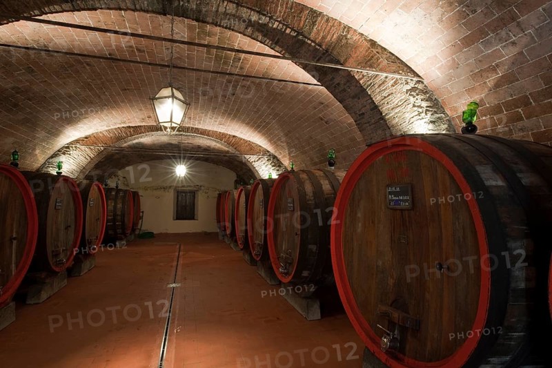 Barrels of Chianti red wine