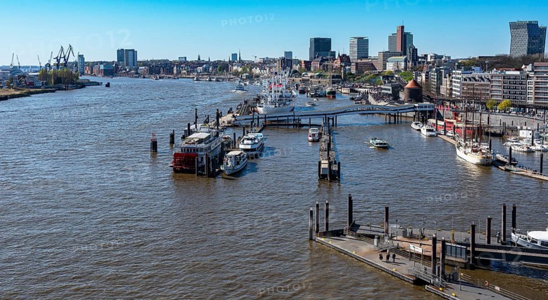 View from the Elbe Philharmonic Hall towards Landungsbruecken and Sankt Pauli