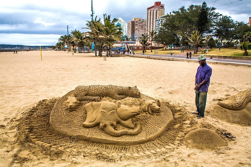Wild animals made of sand at the Durban Stand
