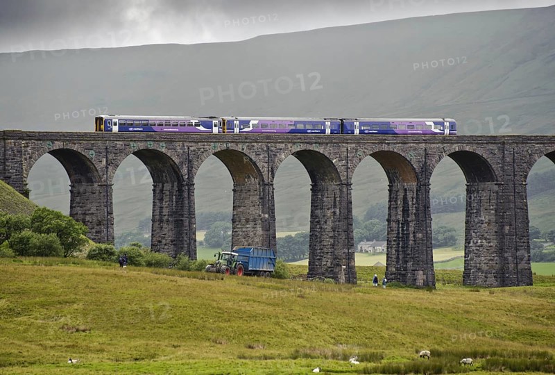 Train crossing viaduct