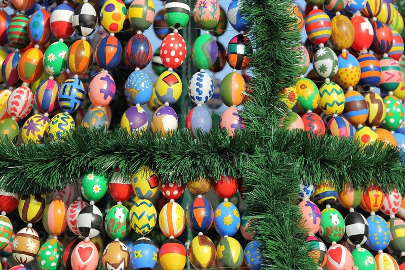 Decoration with Easter eggs at Easter time at Hofgartenplatz in Sonnenberg