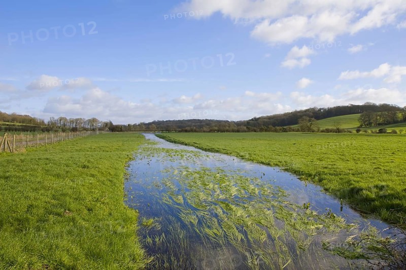 'Winterborne' seasonal stream flowing through pasture