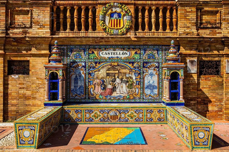 Painted ceramic benches representing Spanish provinces