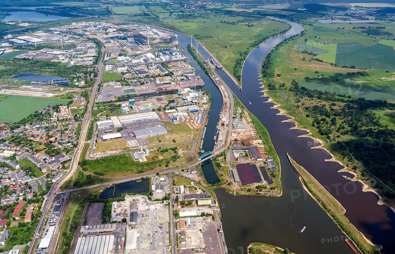 Aerial view of Magdeburg harbour