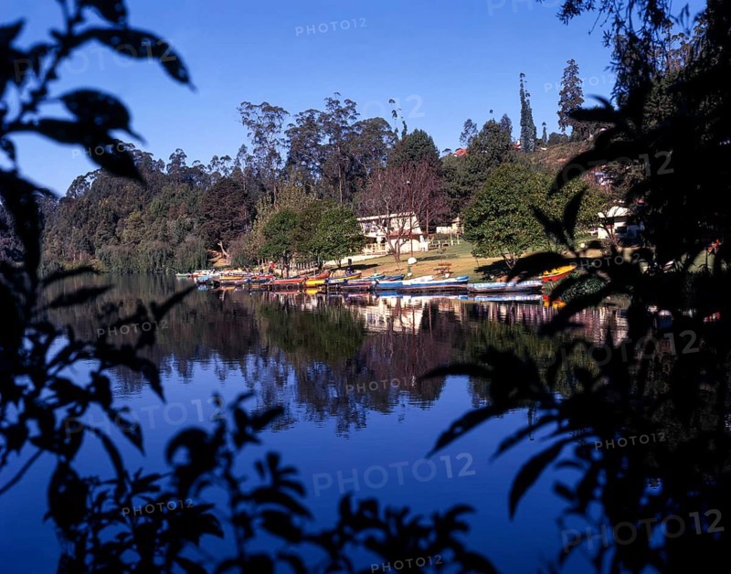 Colourful Boats in front of boat house