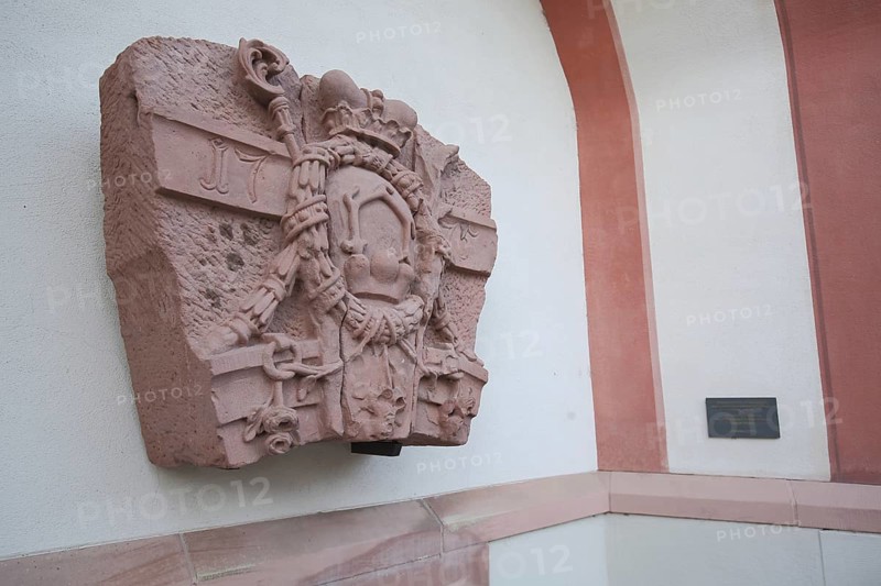 Memorial stone at the Fridolinsmuenster to Maria Ursula von Schoenau and woman of Franz Werner Kirchhofer 1633-1690 in Bad Saeckingen